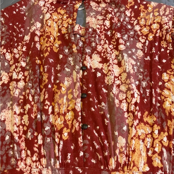 Free People Heartbeats Long Sleeve Rust Floral Mini Dress Size Large - Picture 7 of 16